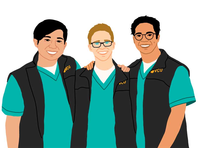 graphical representation of three happy v.c.u. nursing students