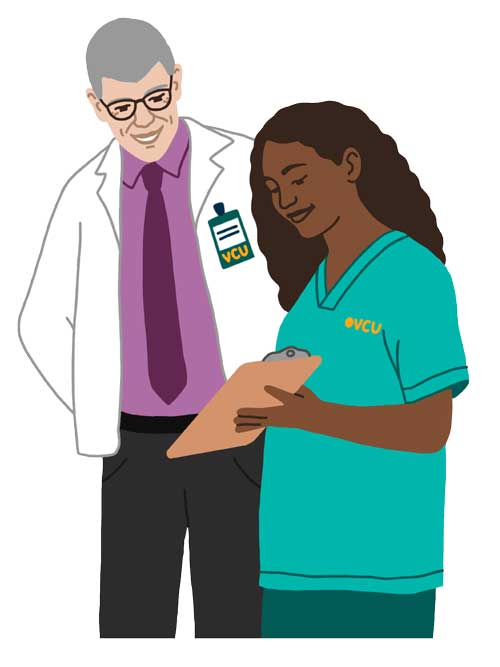 a v.c.u. nursing professor consults with a student nurse