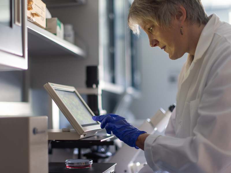 nurse scientist theresa swift-scanlan works in the biobehavioral research lab