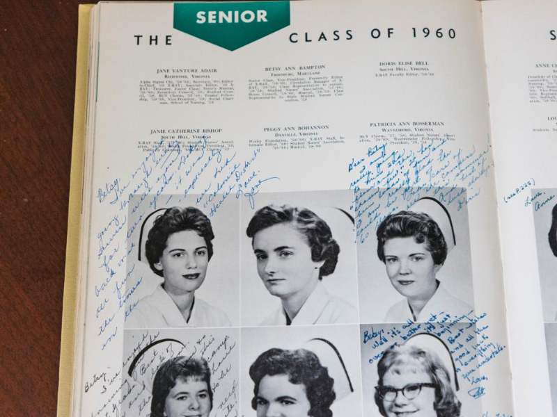 a page featuring the class of 1960 in a v.c.u. nursing school yearbook